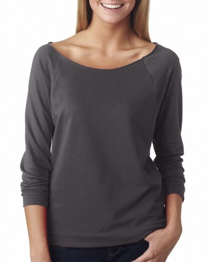 Dark Gray Ladies' French Terry 3/4-Sleeve Raglan - Image 2